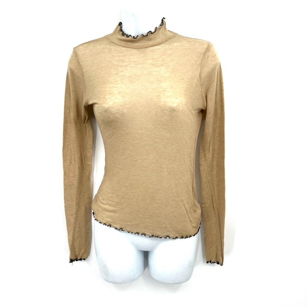 semi-sheer tan lettuce hem mock neck top y2k fairy grunge fairycore forest S
